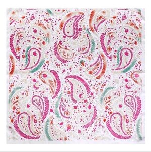 Paisley Floral Print Satin Scarf - Pink Orange And Green Multicolor